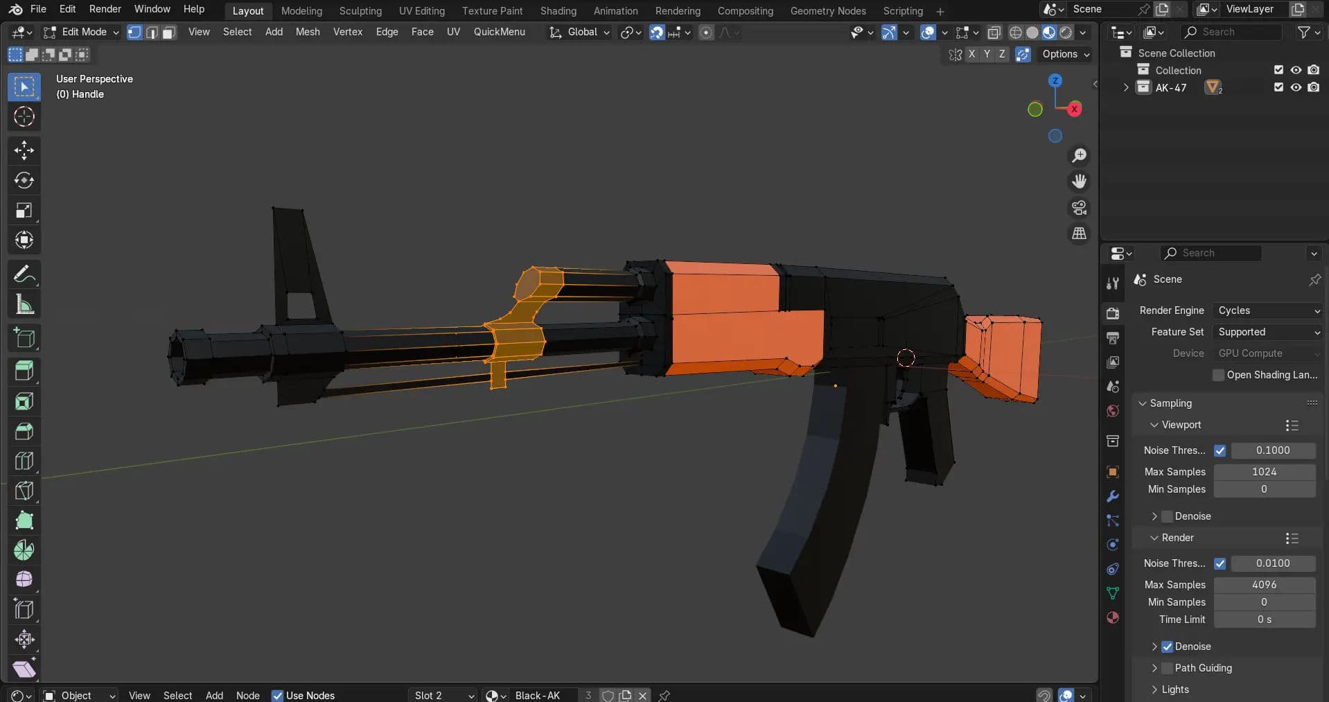 Low Poly Image of an AK47 Topology